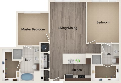 Apartments In Atlanta, GA for Rent – Arabelle Perimeter – floorplan of our two bedroom P
